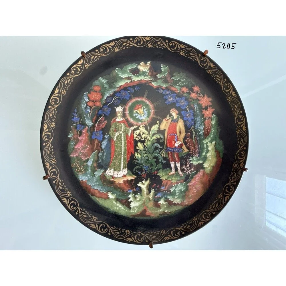 Russian Palekh Lacquer Art Plate Hand Painted Fairy Tale USSR 1988–1990